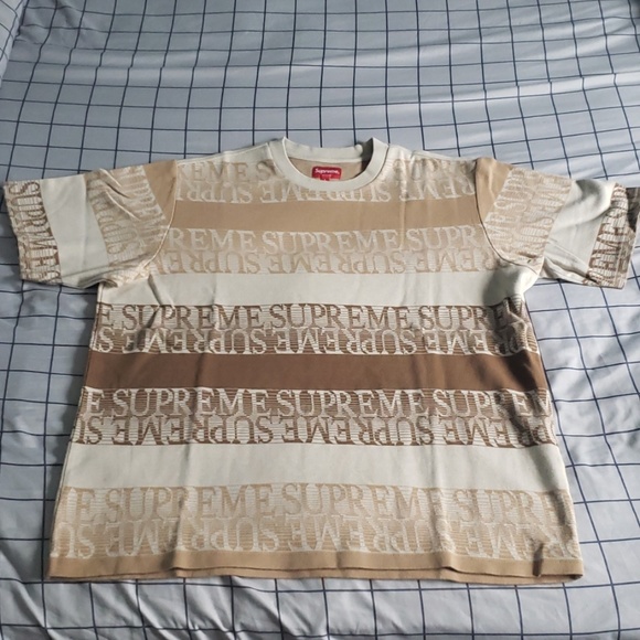 Large supreme text stripe jacquard t shirt - Picture 2 of 3